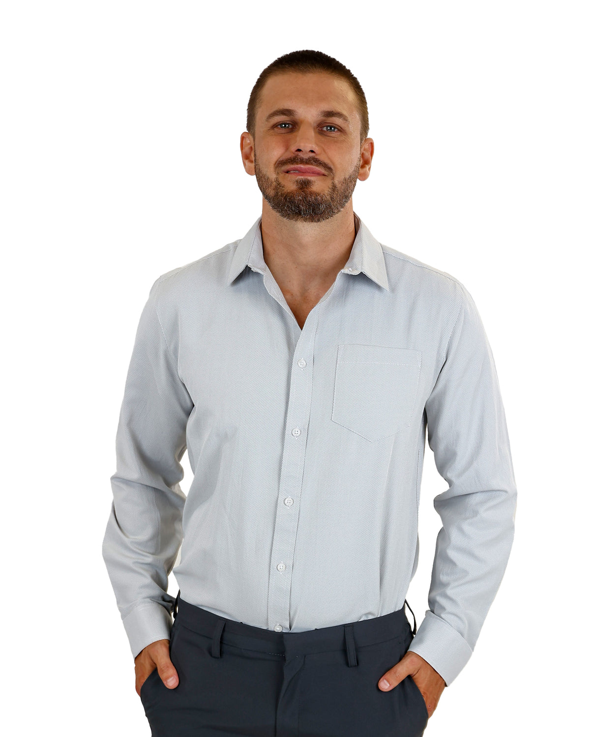 Long Sleeve Beige Yarn Dyed Formal Shirt