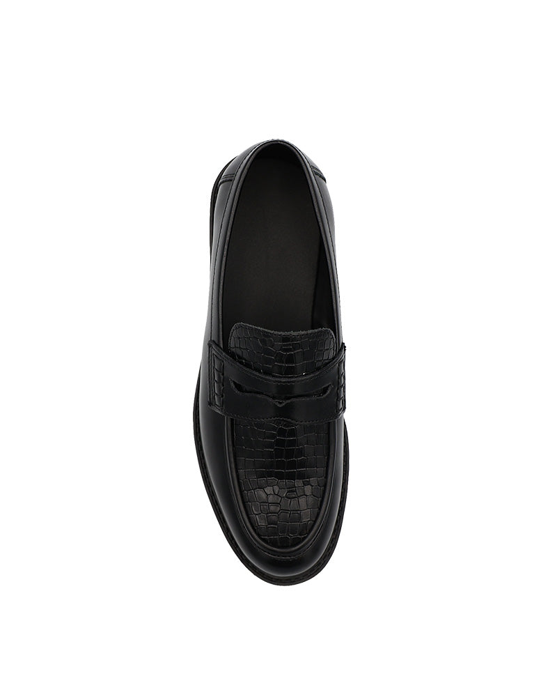 Ferrani Black Chunky Crocodile Loafers