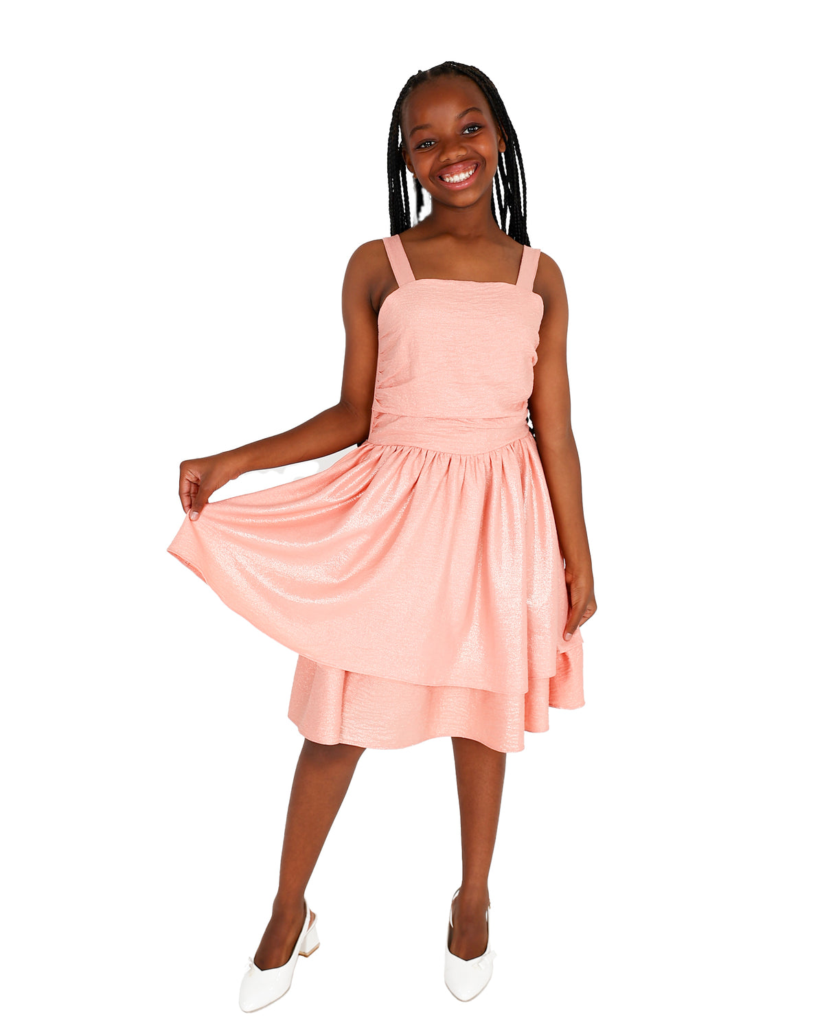 Strappy Side Ruched Shimmer Party Dress