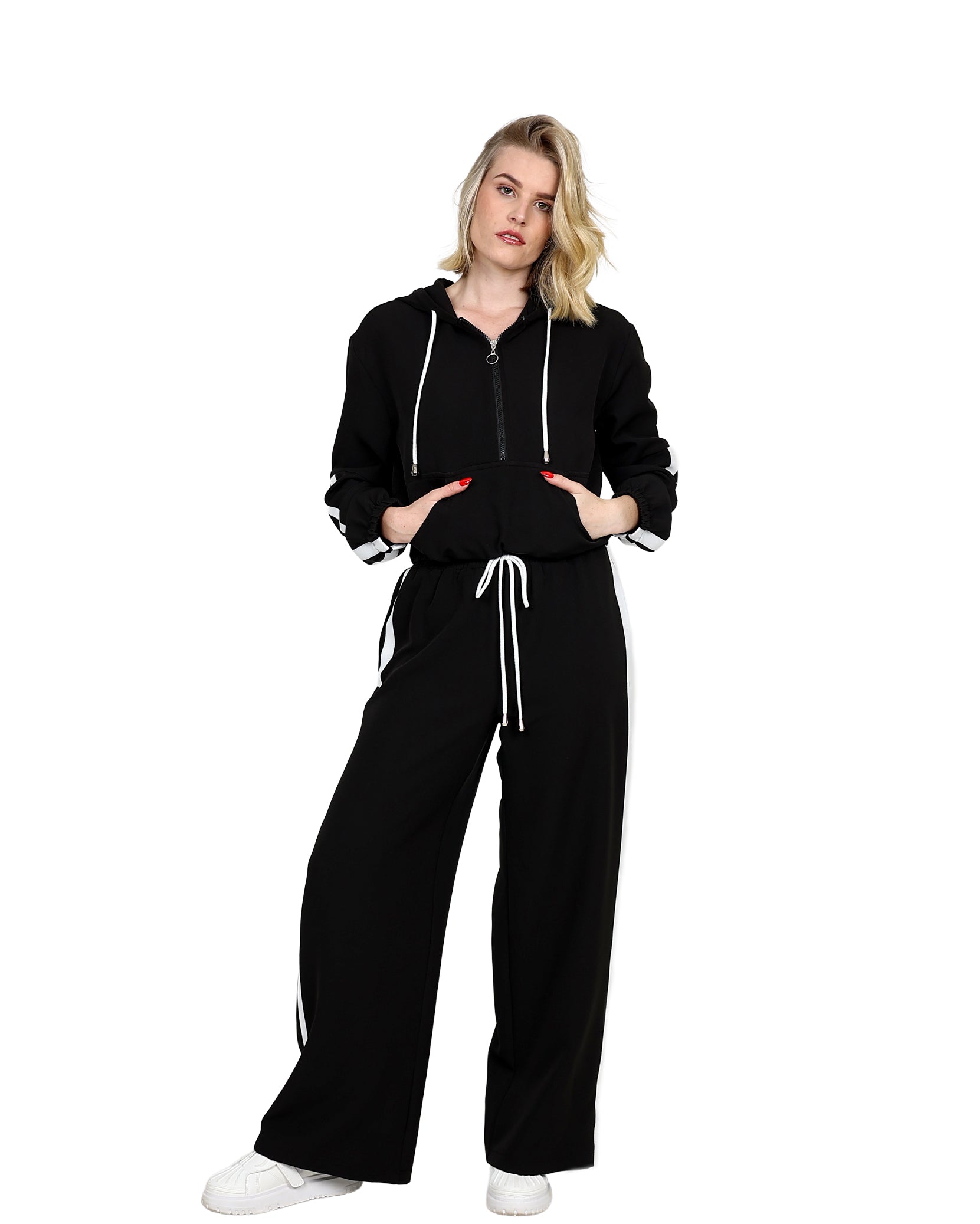 Side Tape Detail Active Crop Hoodie