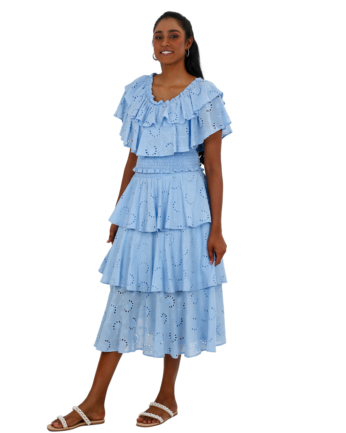Anglaise Frill Detail Tiered Midi Skirt