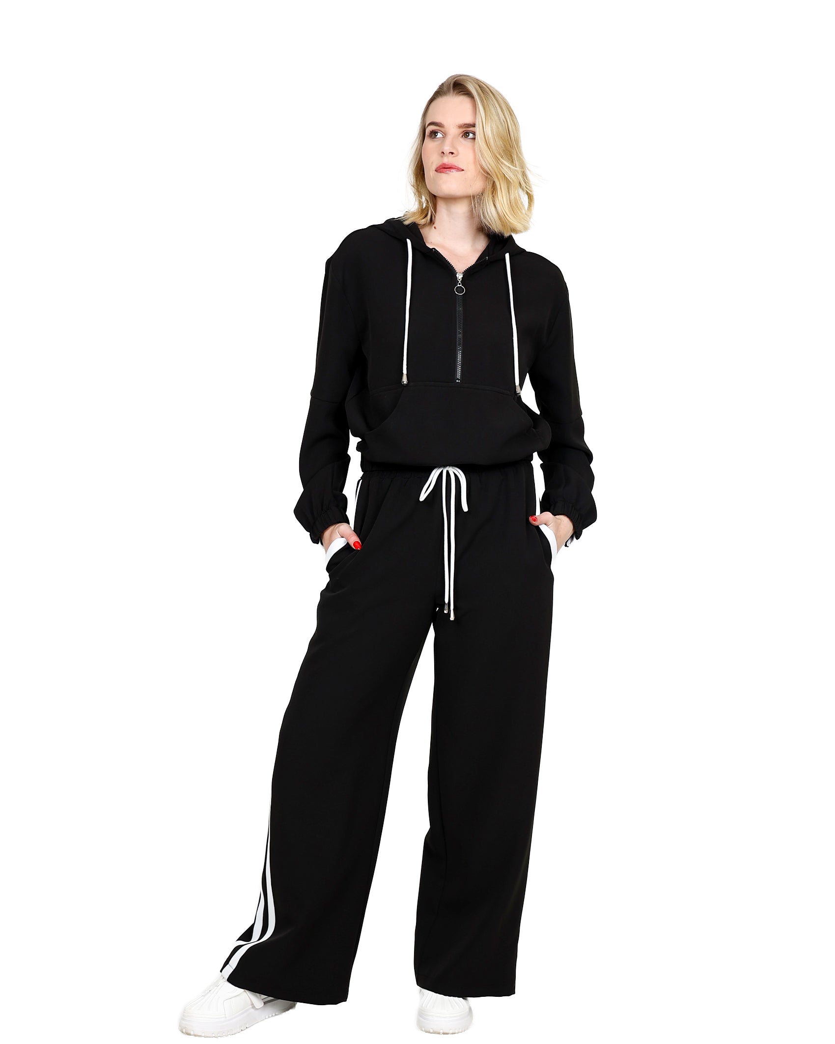 Side Tape Detail Wide Leg Active Pants