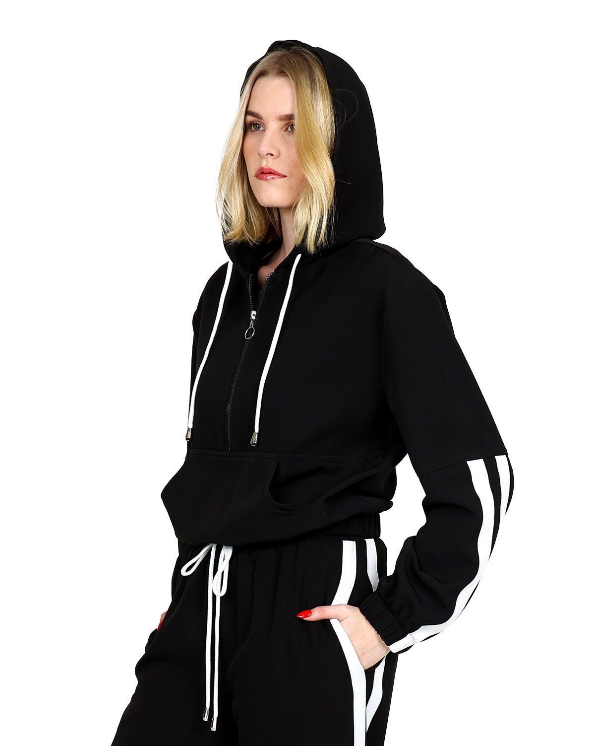 Side Tape Detail Active Crop Hoodie