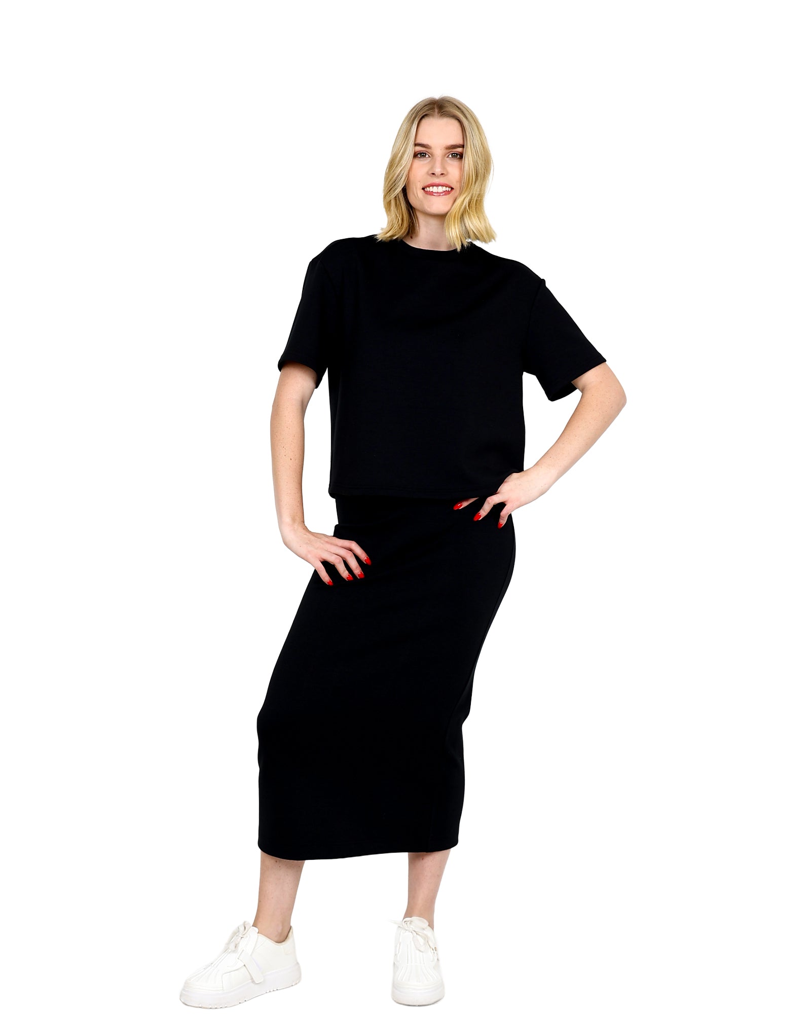 Black Short Sleeve Relaxed Fit Scuba Top
