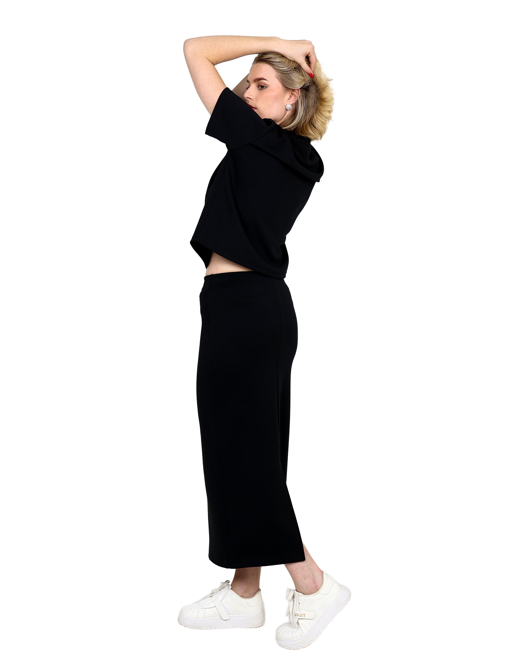 Black Fitted Scuba Midi Skirt