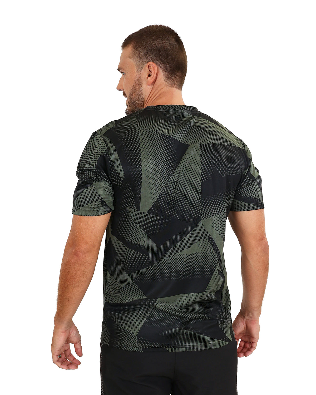 Short Sleeve Olive Geometric Printed Active Top