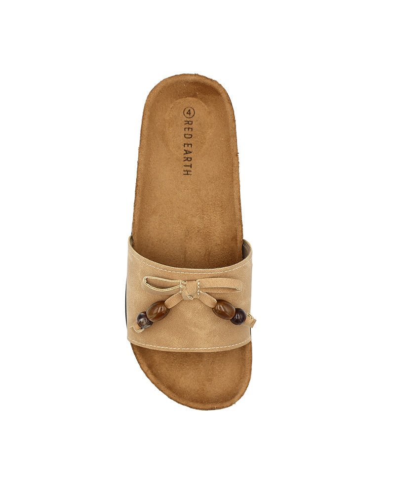 Camel Beaded Bow Detail Mule