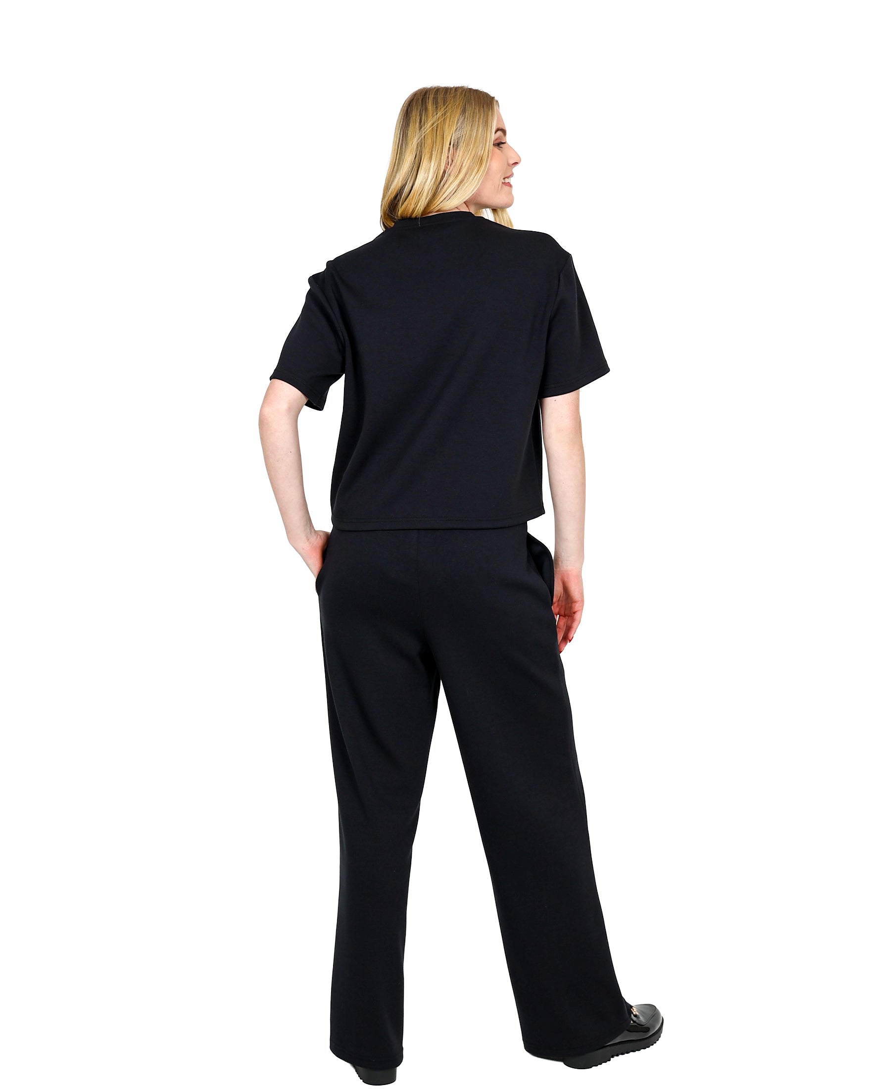 Black Wide Leg Scuba Pintuck Pants