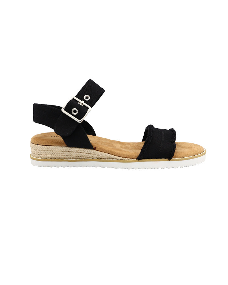 Black Canvas Frayedl Mini Wedge Sandals