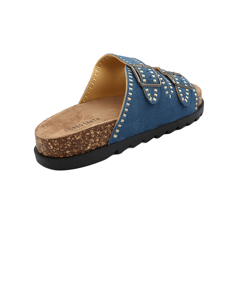 Blue Double Band Stitch Detail Cleated Mule