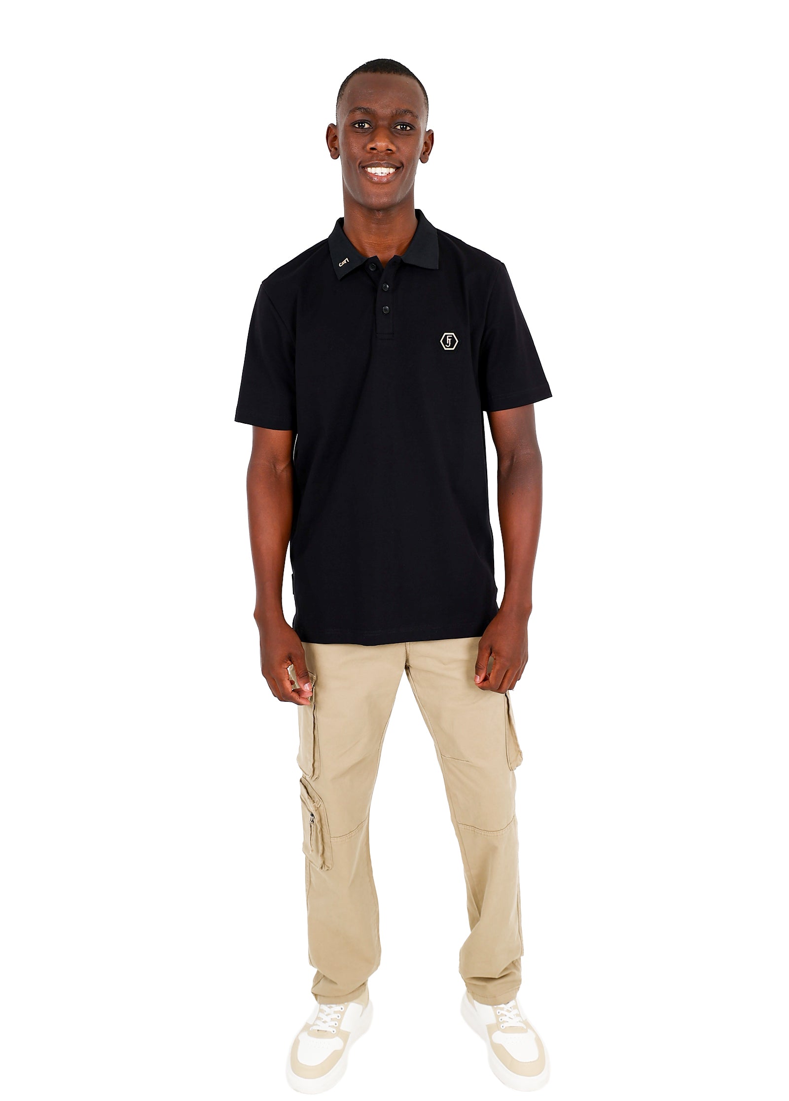 Ferrani Emblem Short Sleeve Black Cotton Lycra Golfer