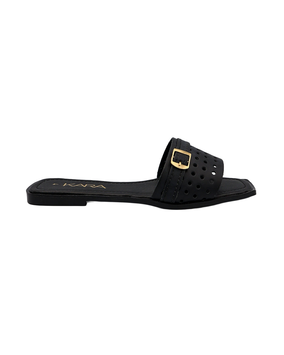 Black Punch-Out Detail Flat Sandal