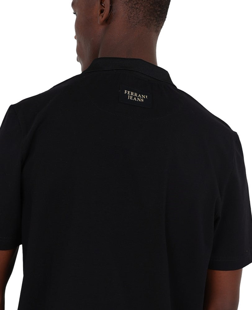 Ferrani Emblem Short Sleeve Black Cotton Lycra Golfer