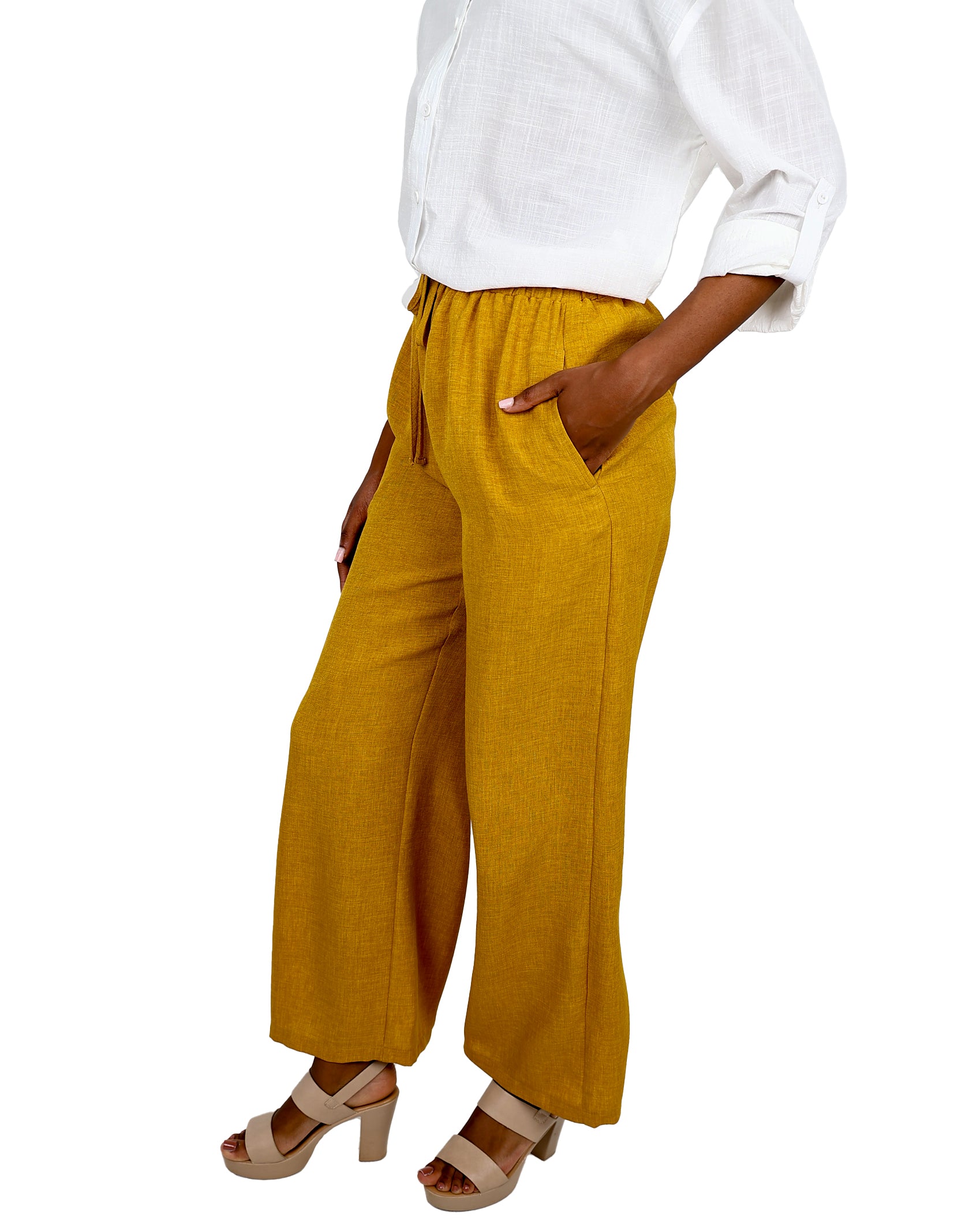 Elasticated Wide Leg Mustard Pants