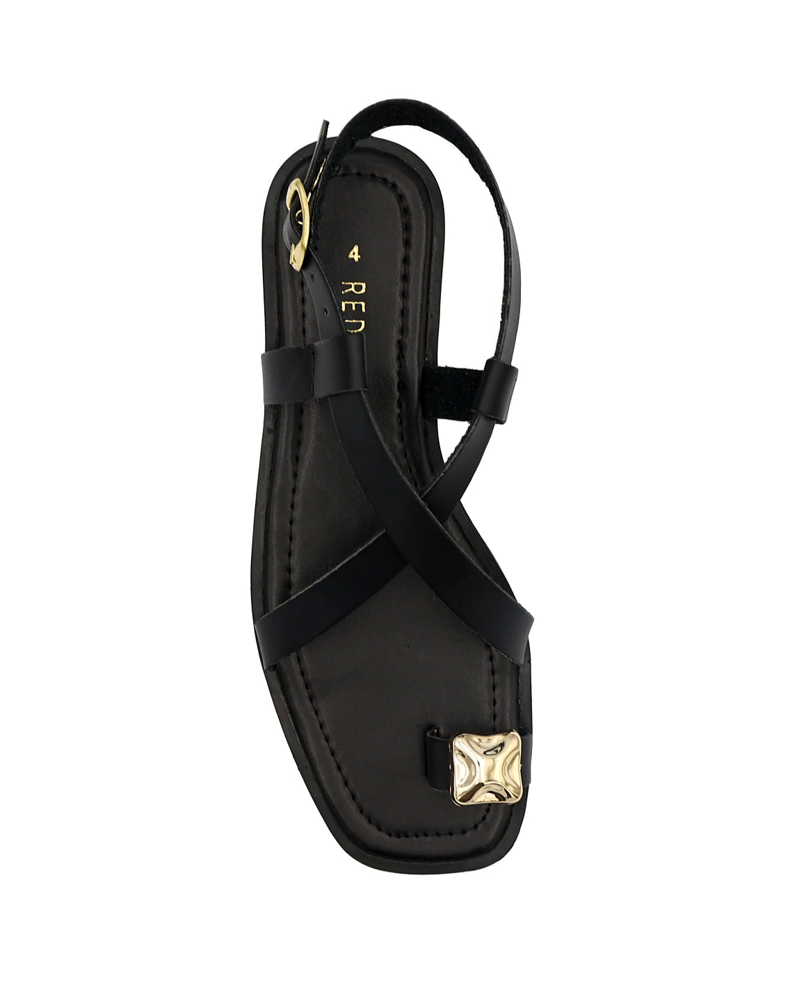 Black Embellished Toe Post Detail Ankle Strap Sandal