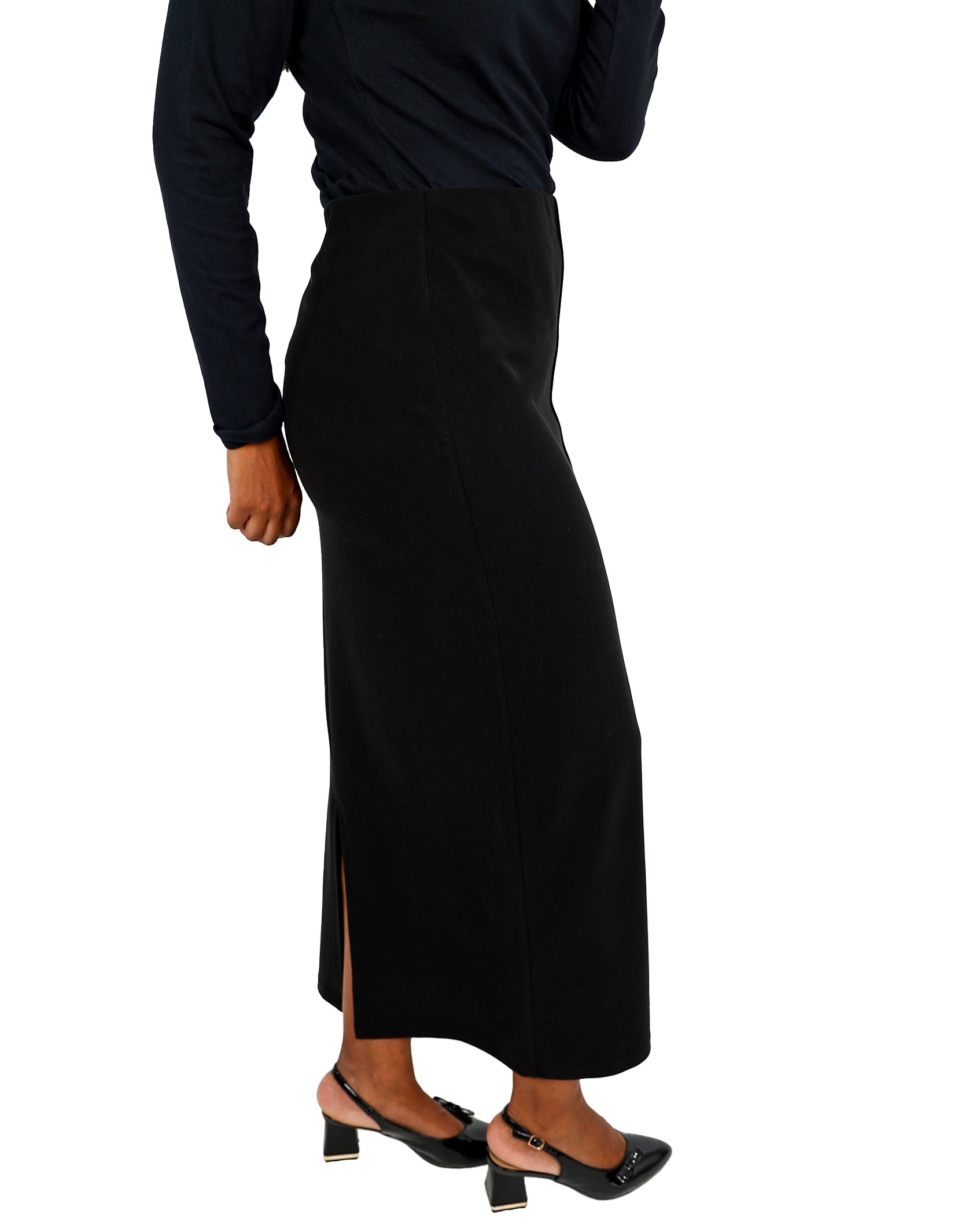 Black Pin Tuck Maxi Pencil Skirt