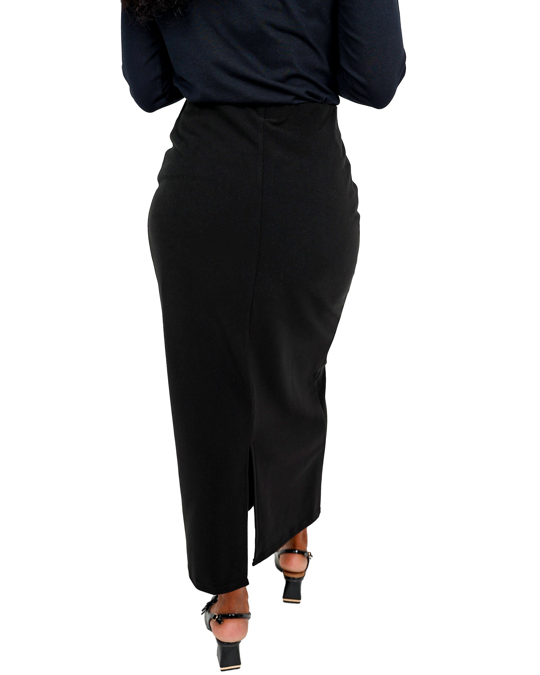 Black Pin Tuck Maxi Pencil Skirt
