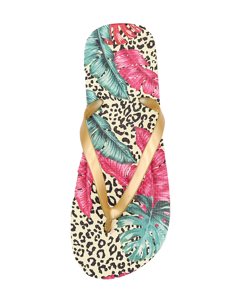 Multi Colour Tropical Print Flip Flops