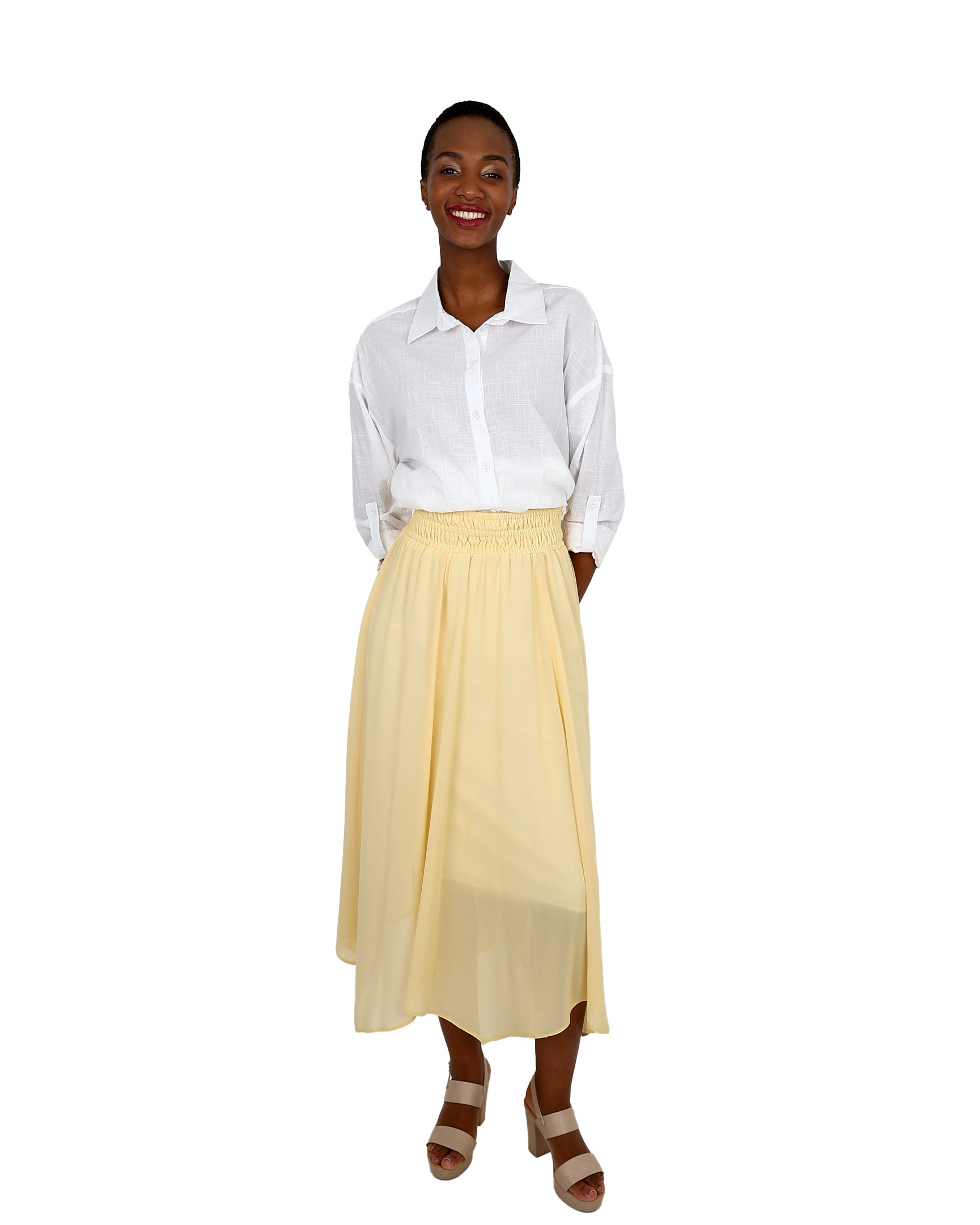 Butter Yellow Hanky Hem Chiffon Maxi Skirt