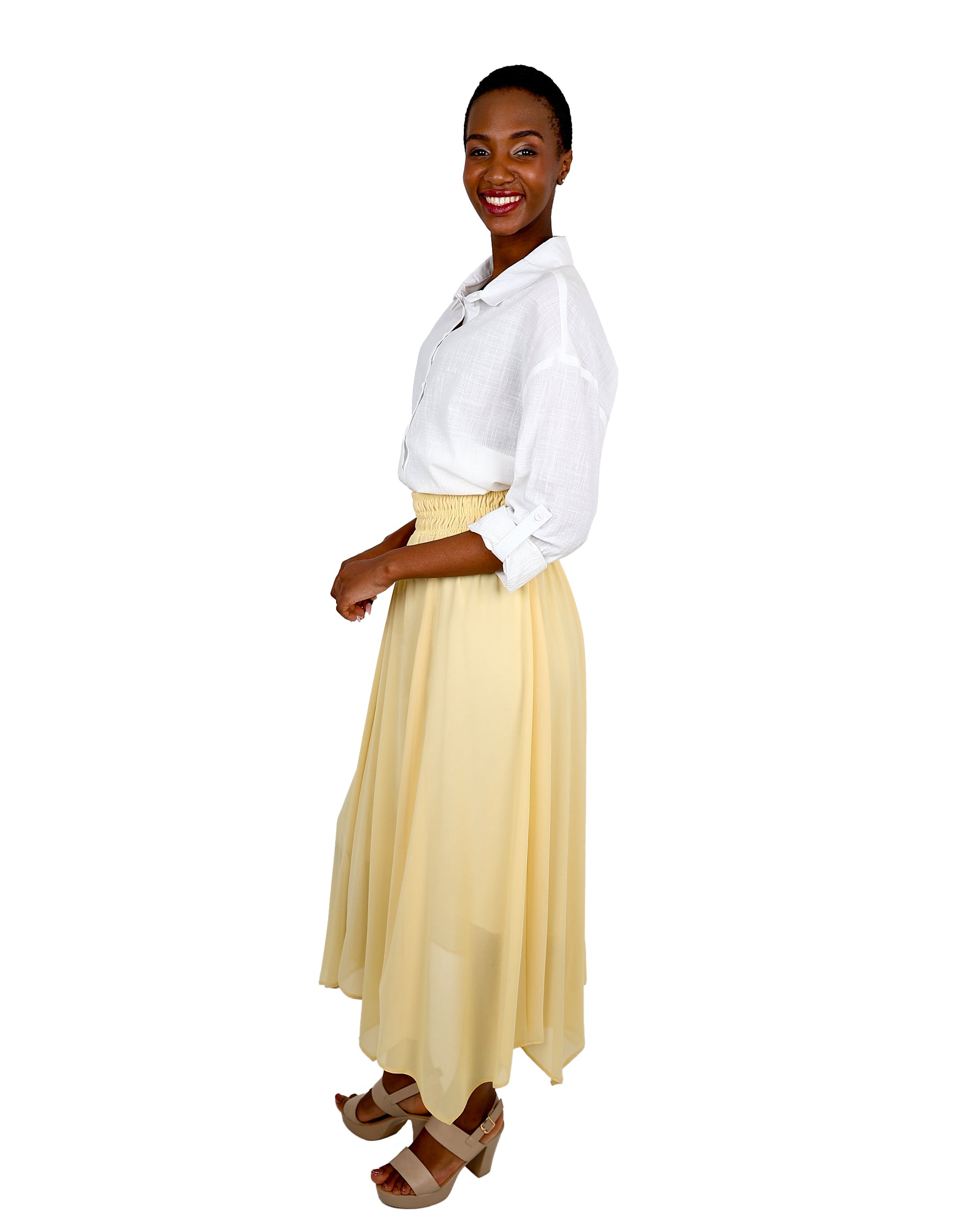 Butter Yellow Hanky Hem Chiffon Maxi Skirt