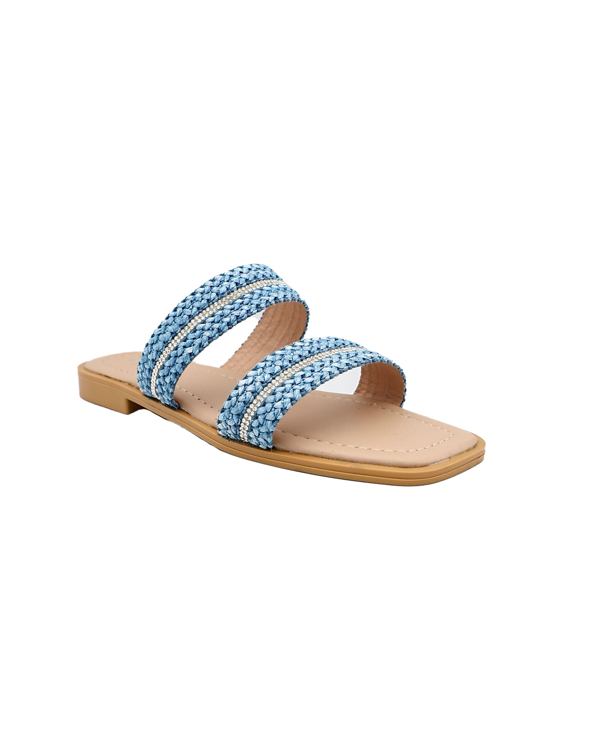 Blue Embellished Double Band Mule