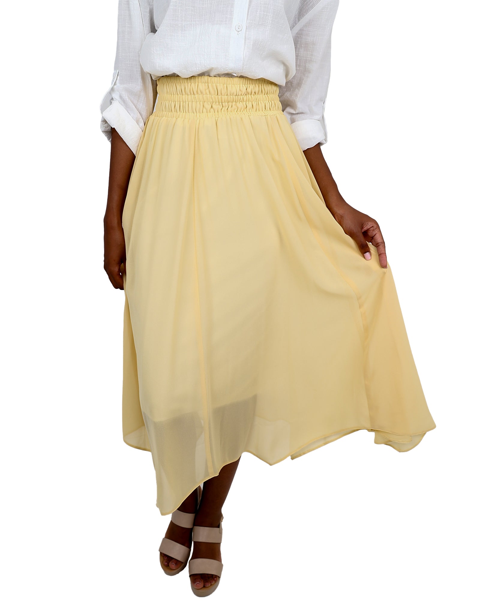 Butter Yellow Hanky Hem Chiffon Maxi Skirt