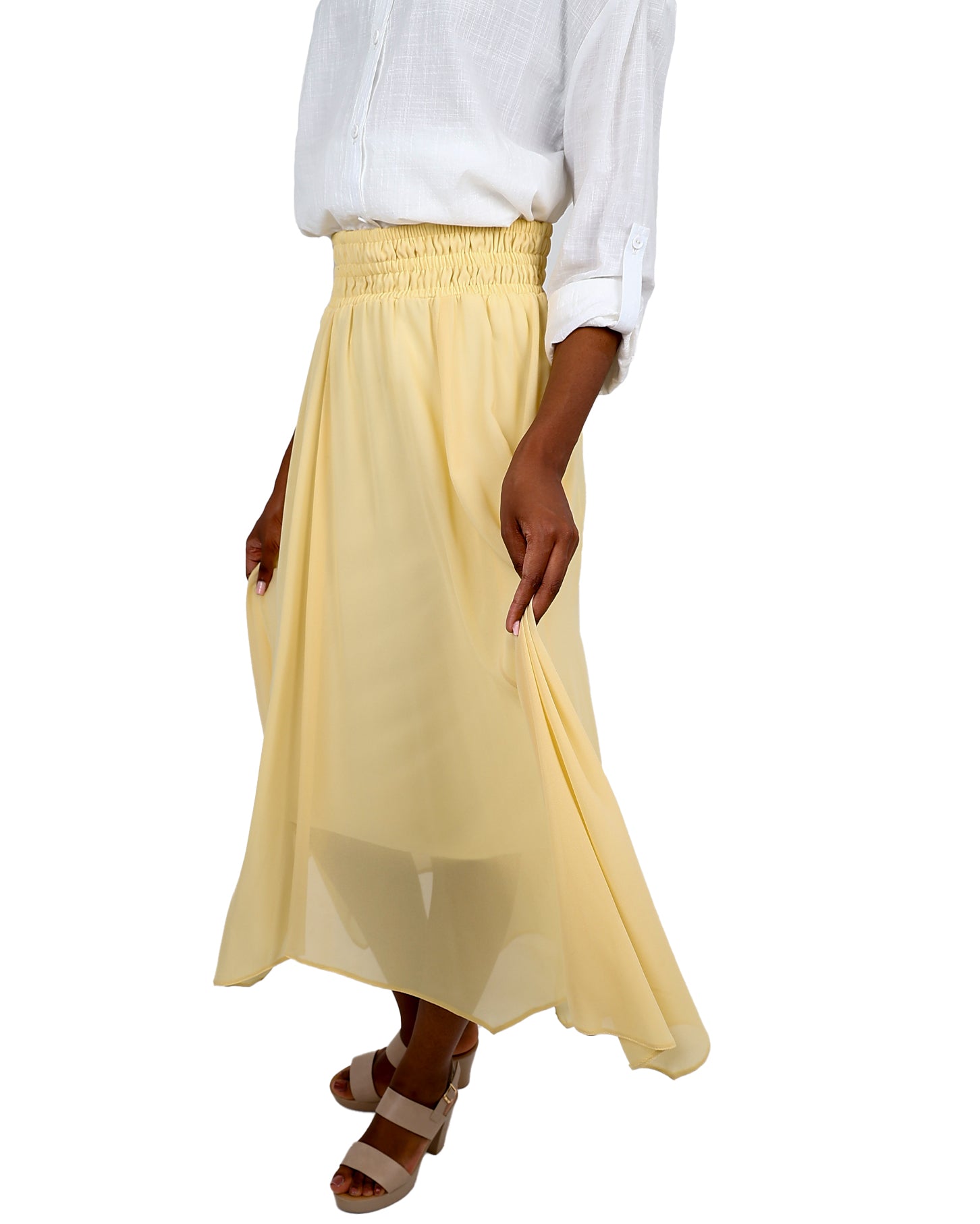 Butter Yellow Hanky Hem Chiffon Maxi Skirt