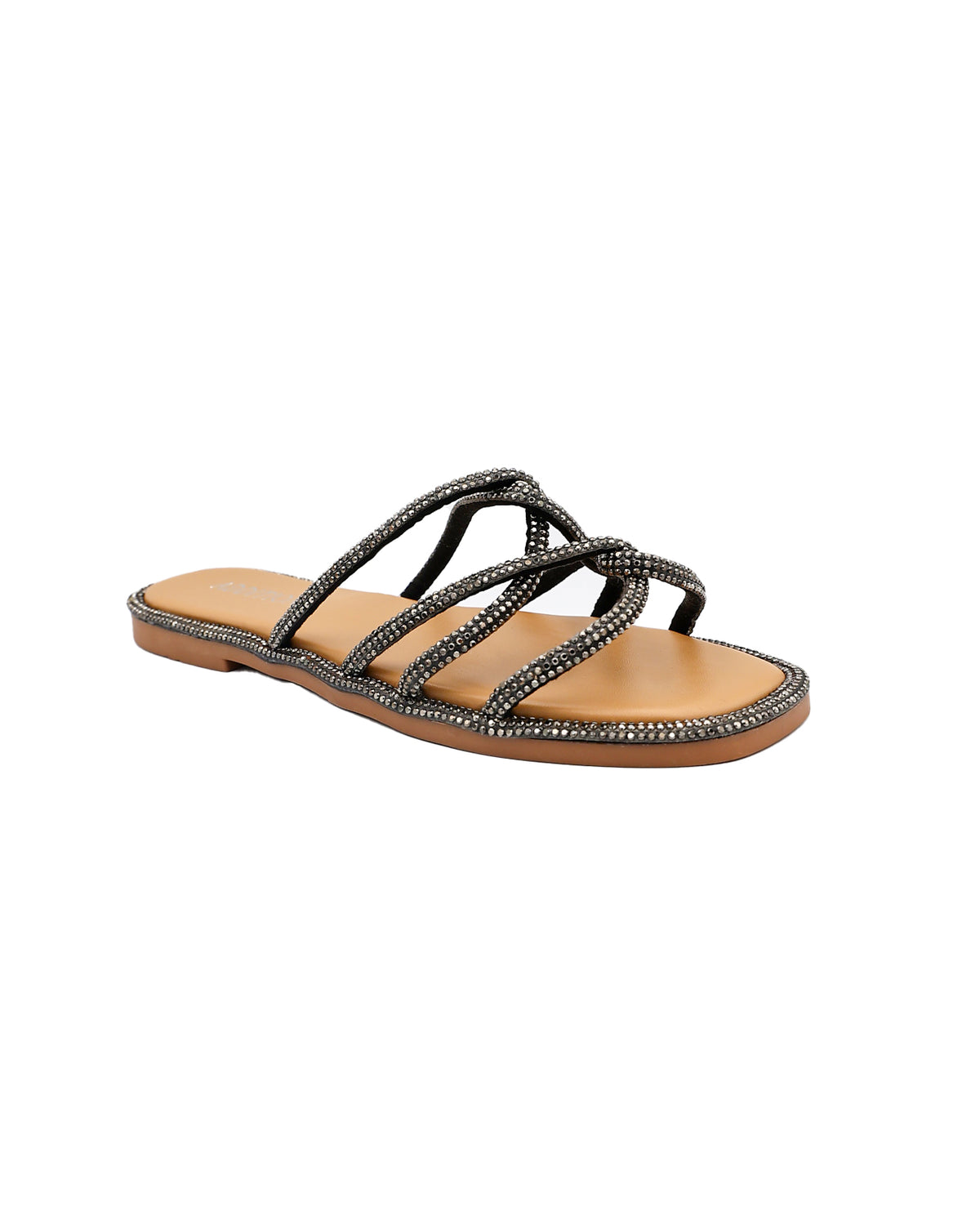 Pewter Embellished Strap Detail Flat Sandals
