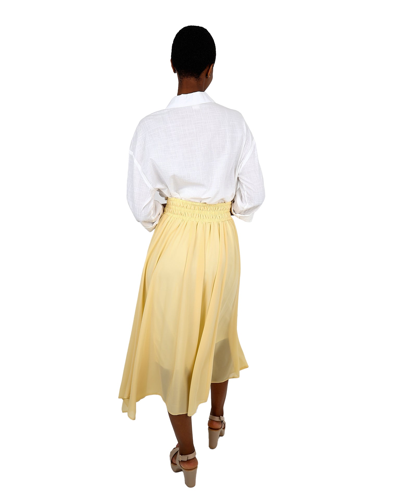 Butter Yellow Hanky Hem Chiffon Maxi Skirt