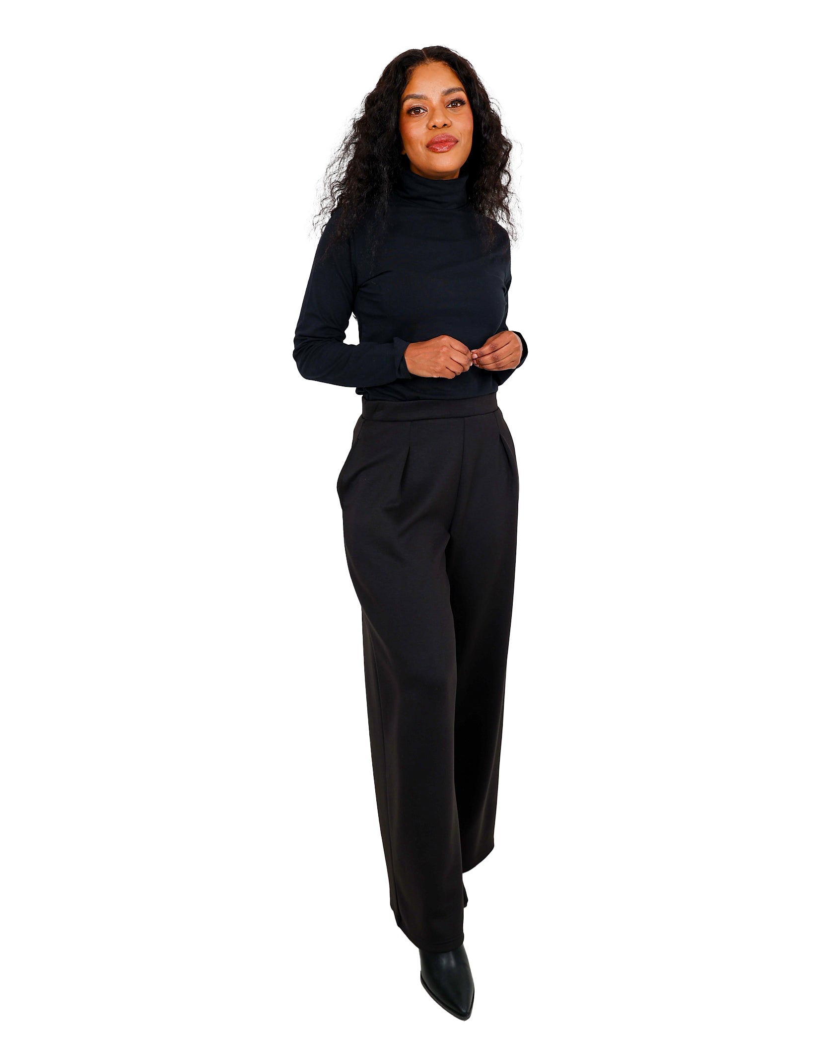 Black Flared Scuba Pull Up Pants