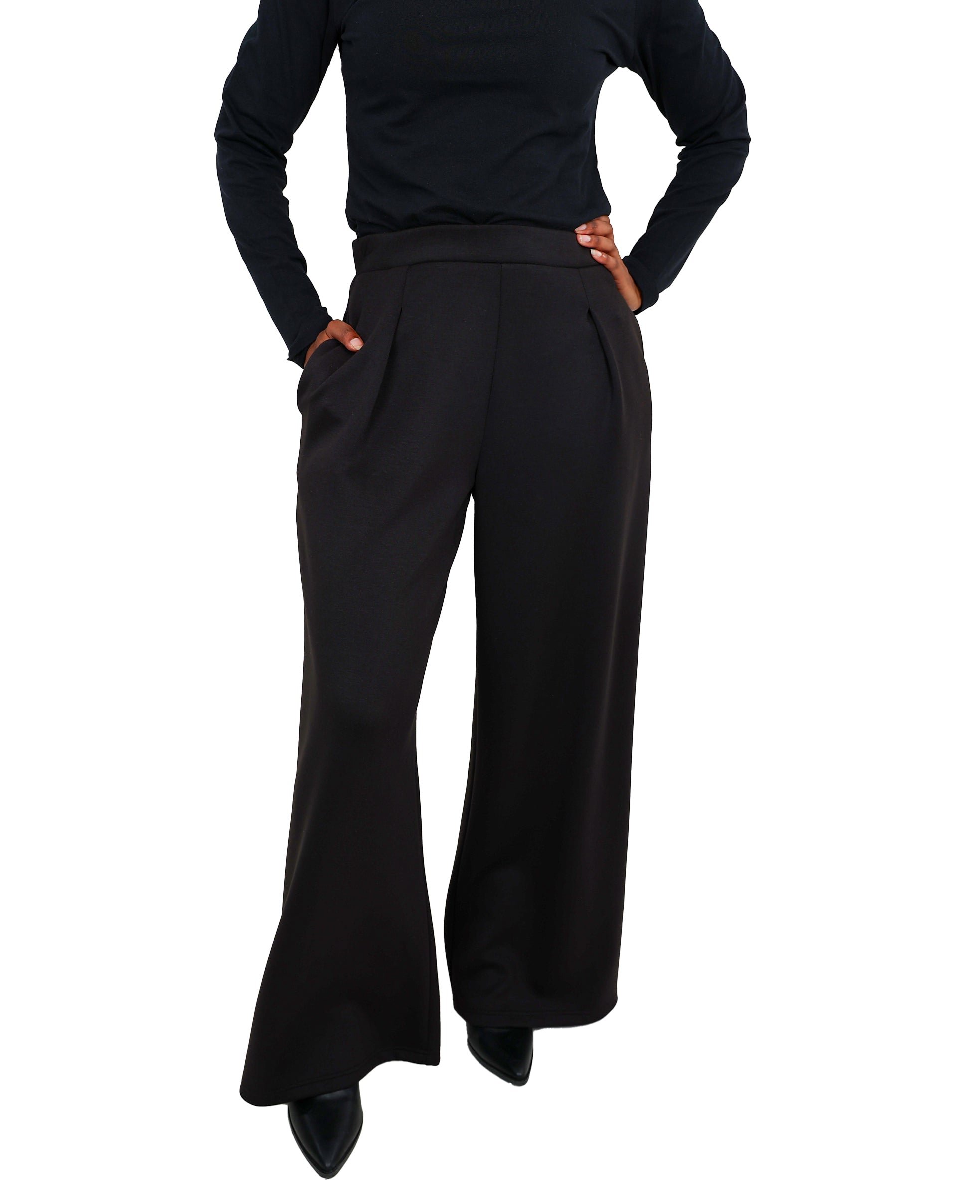 Black Flared Scuba Pull Up Pants