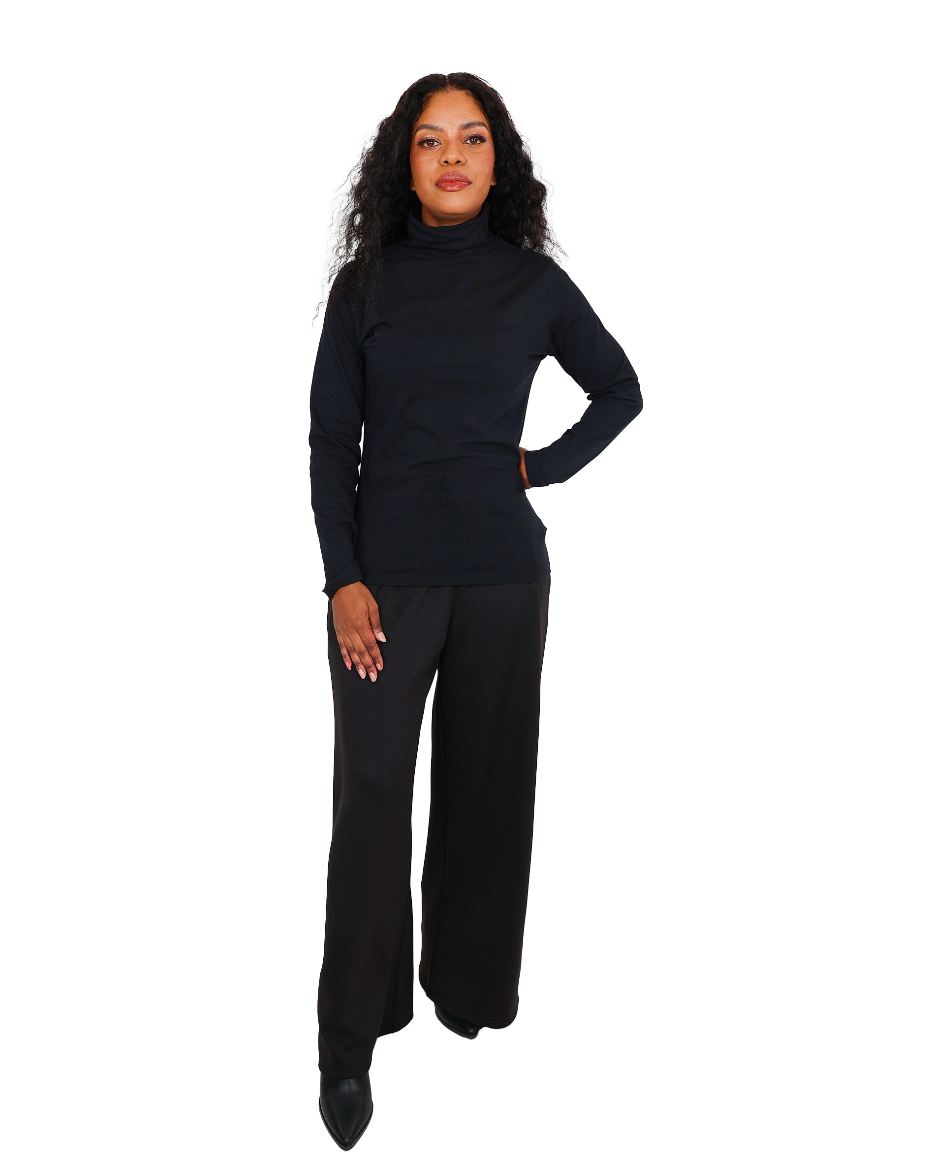 Black Flared Scuba Pull Up Pants