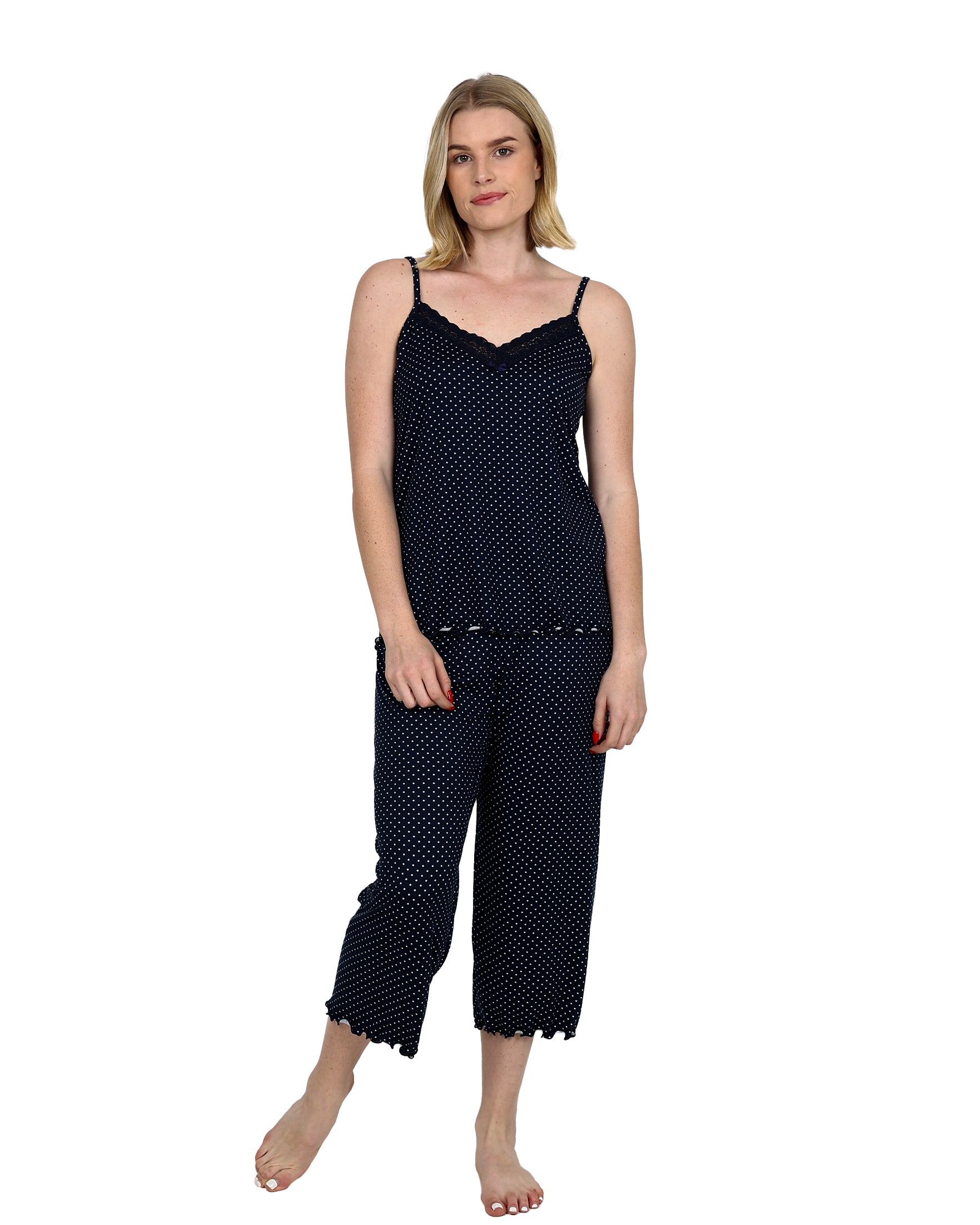 Strappy Navy Polka Dot Capri Pajama Set