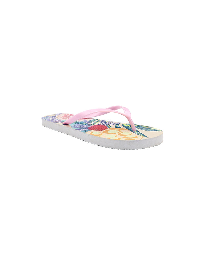 Nude Tropical Print Flip Flops