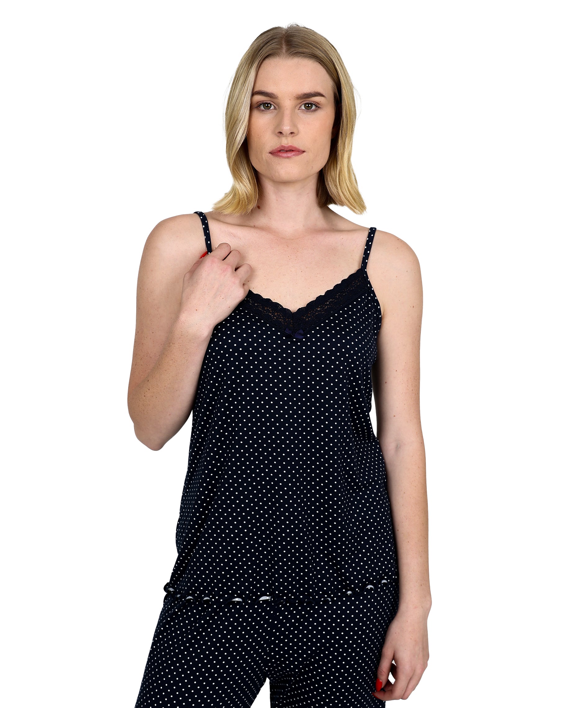 Strappy Navy Polka Dot Capri Pajama Set