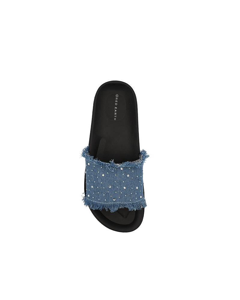 Embellished Denim Chunky Slide