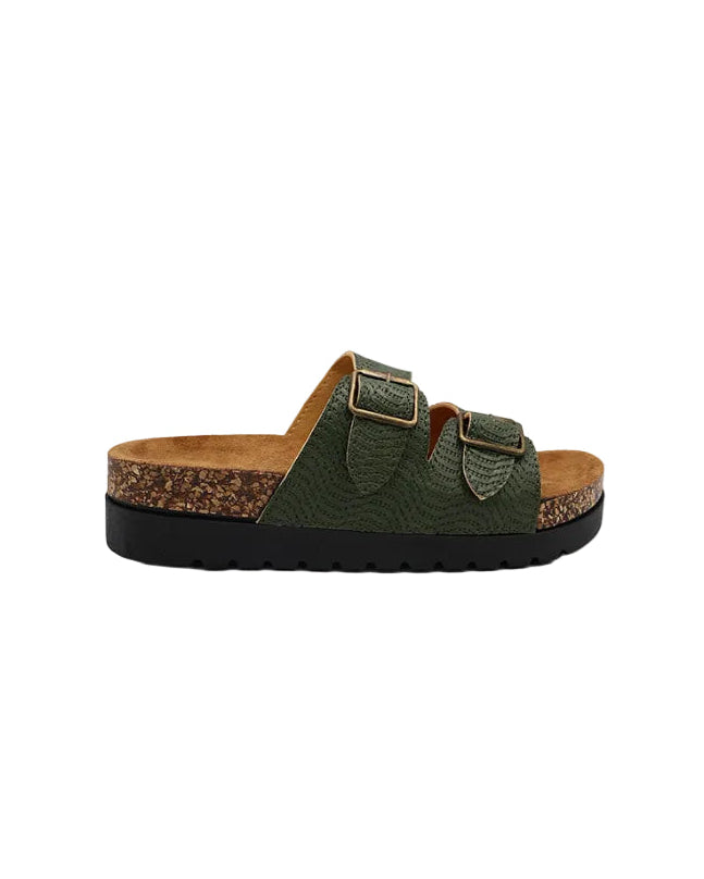 Khaki Double Band Textured Slides