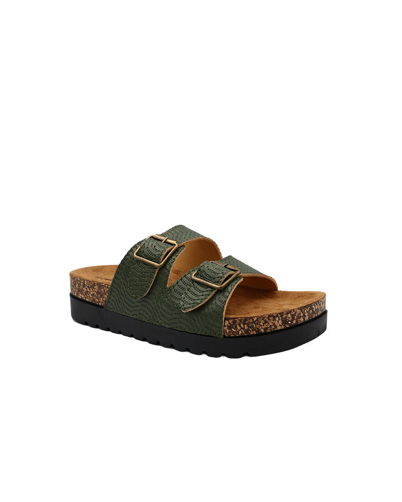 Khaki Double Band Textured Slides