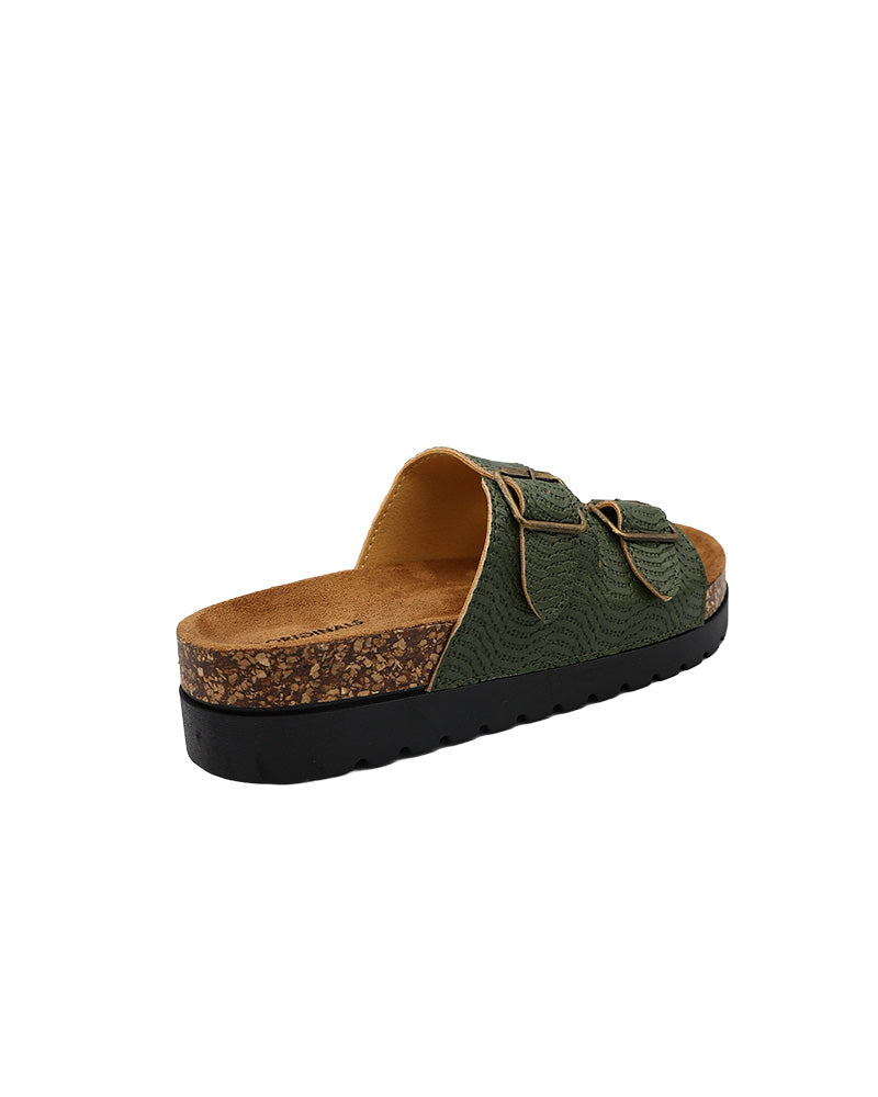 Khaki Double Band Textured Slides