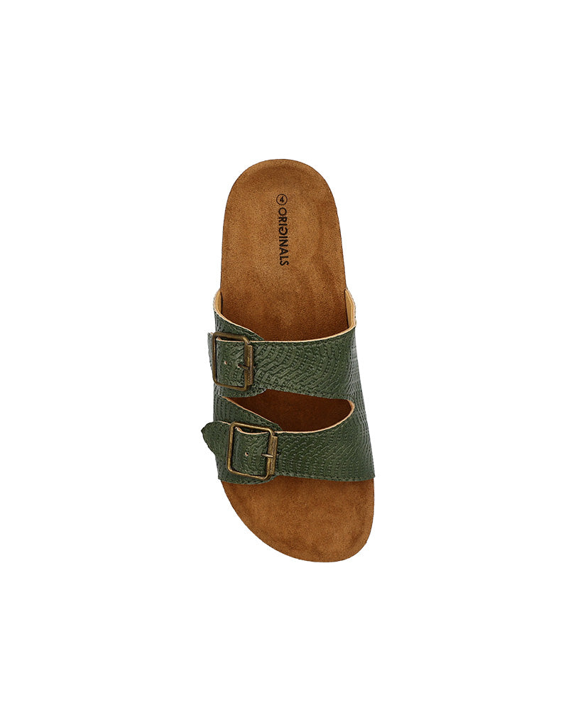 Khaki Double Band Textured Slides