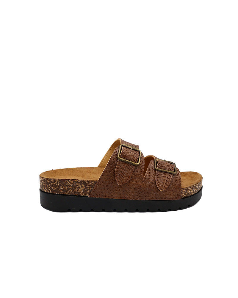 Brown Double Band Textured Slides