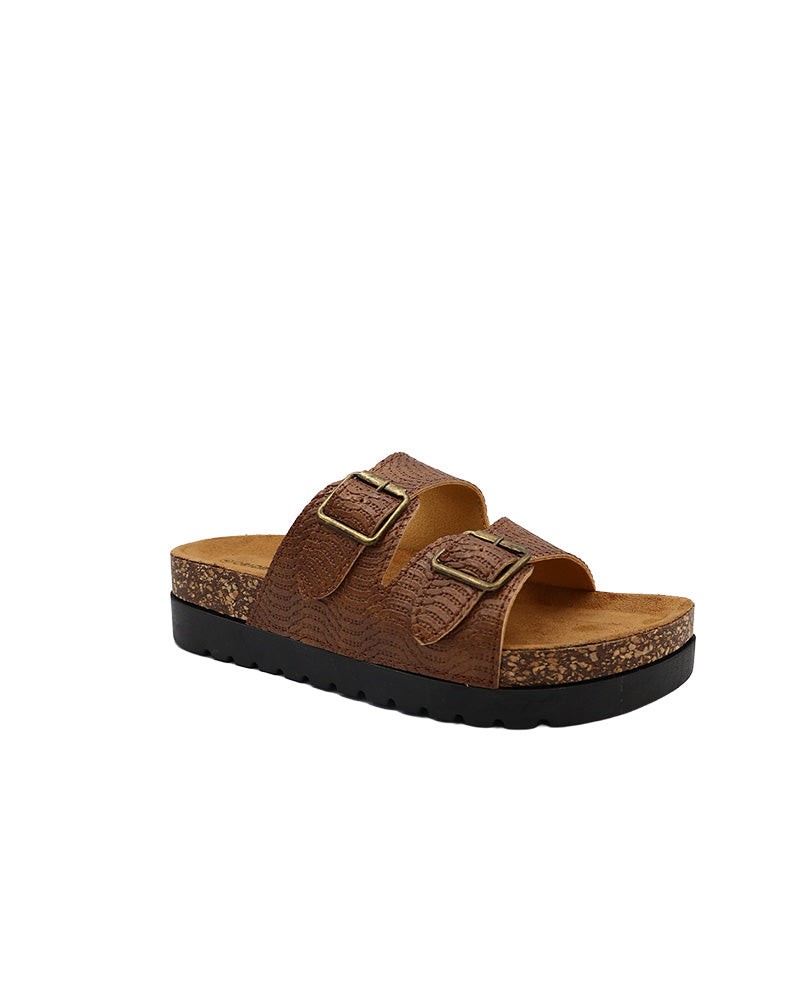Brown Double Band Textured Slides