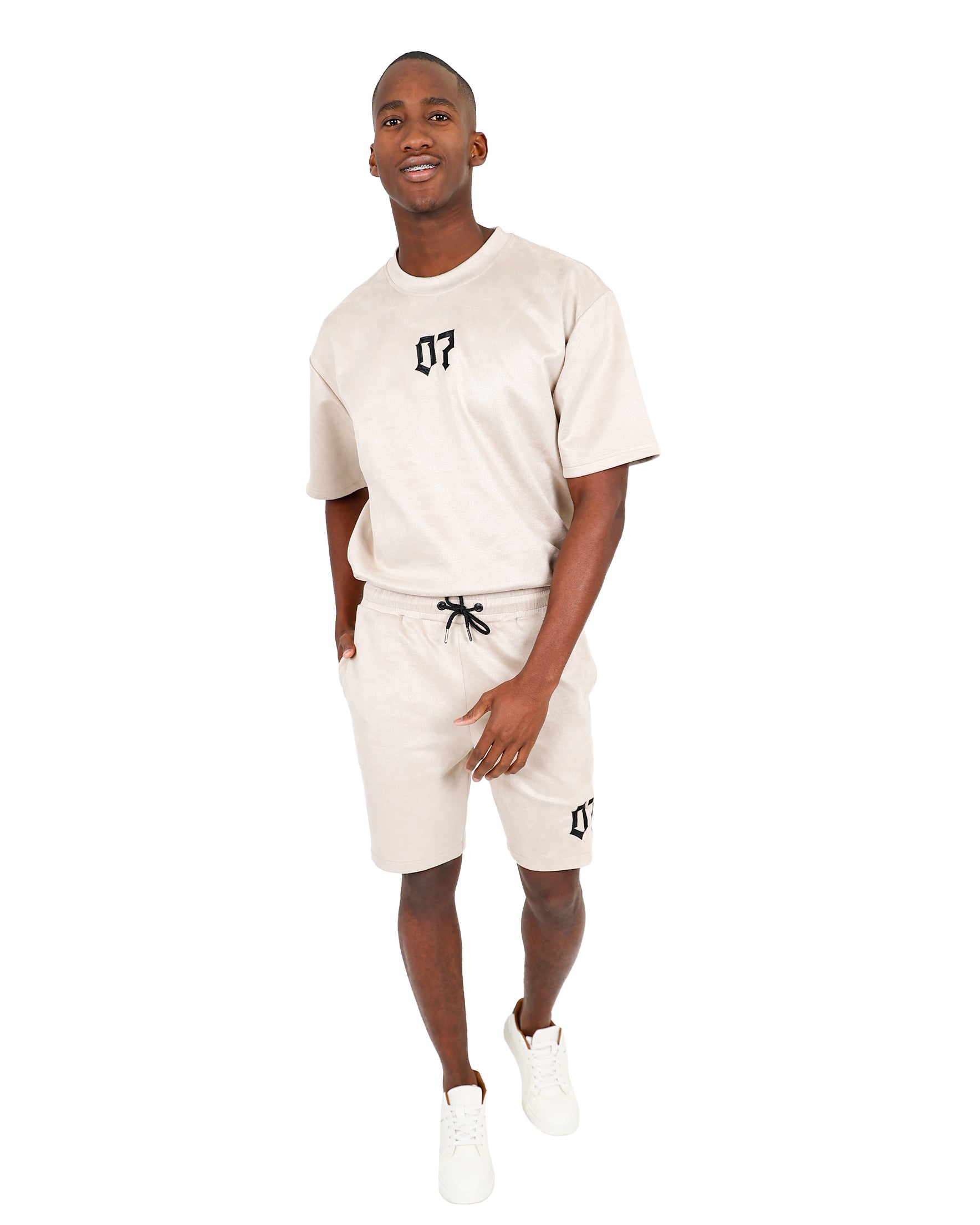 Funk Taupe Suede Embroidered Shorts
