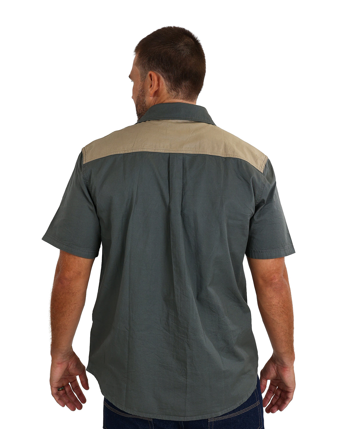 Okavango Short Sleeve Olive Two Tone Cotton Shirt