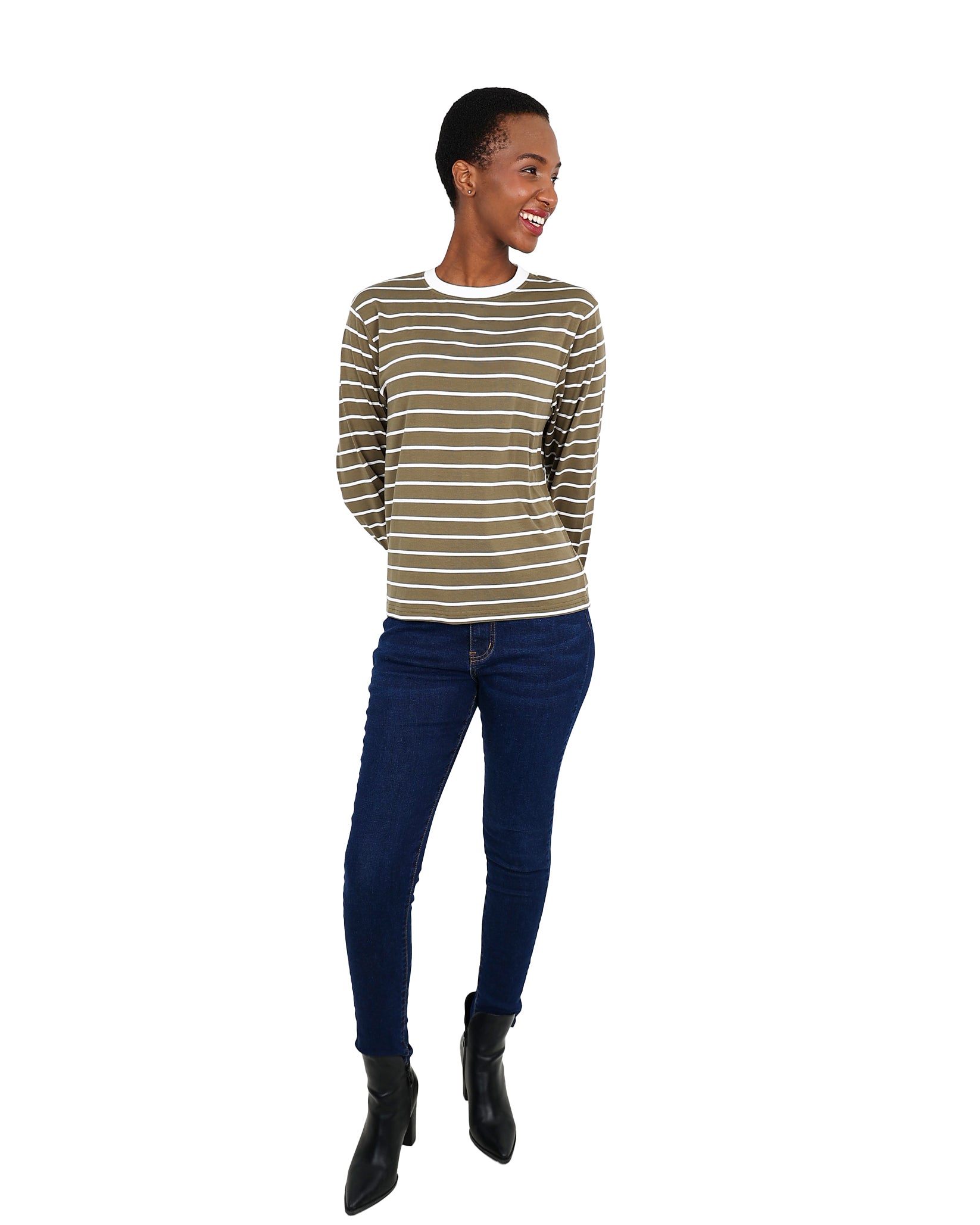 Long Sleeve Olive & Cream Stripe T-Shirt