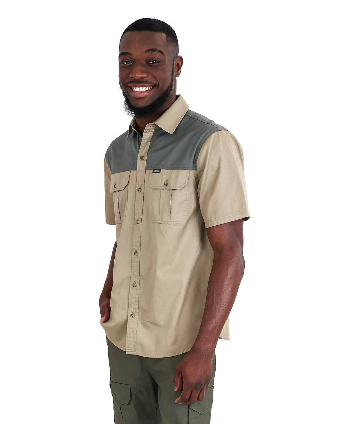 Okavango Short Sleeve Stone Two Tone Cotton Shirt