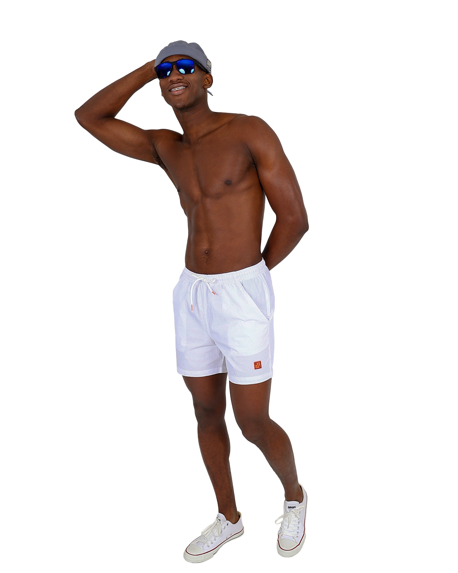 White Classic Seersucker Swim Shorts