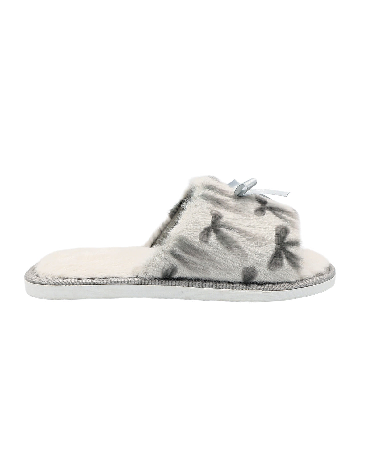 Grey Bow Detail Shaggy Band Slipper
