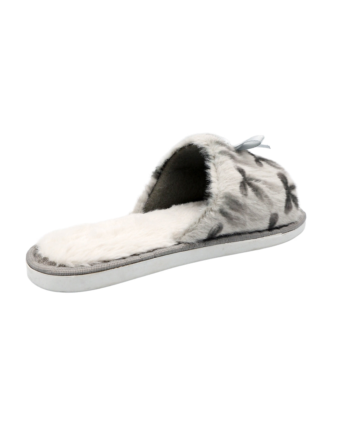 Grey Bow Detail Shaggy Band Slipper