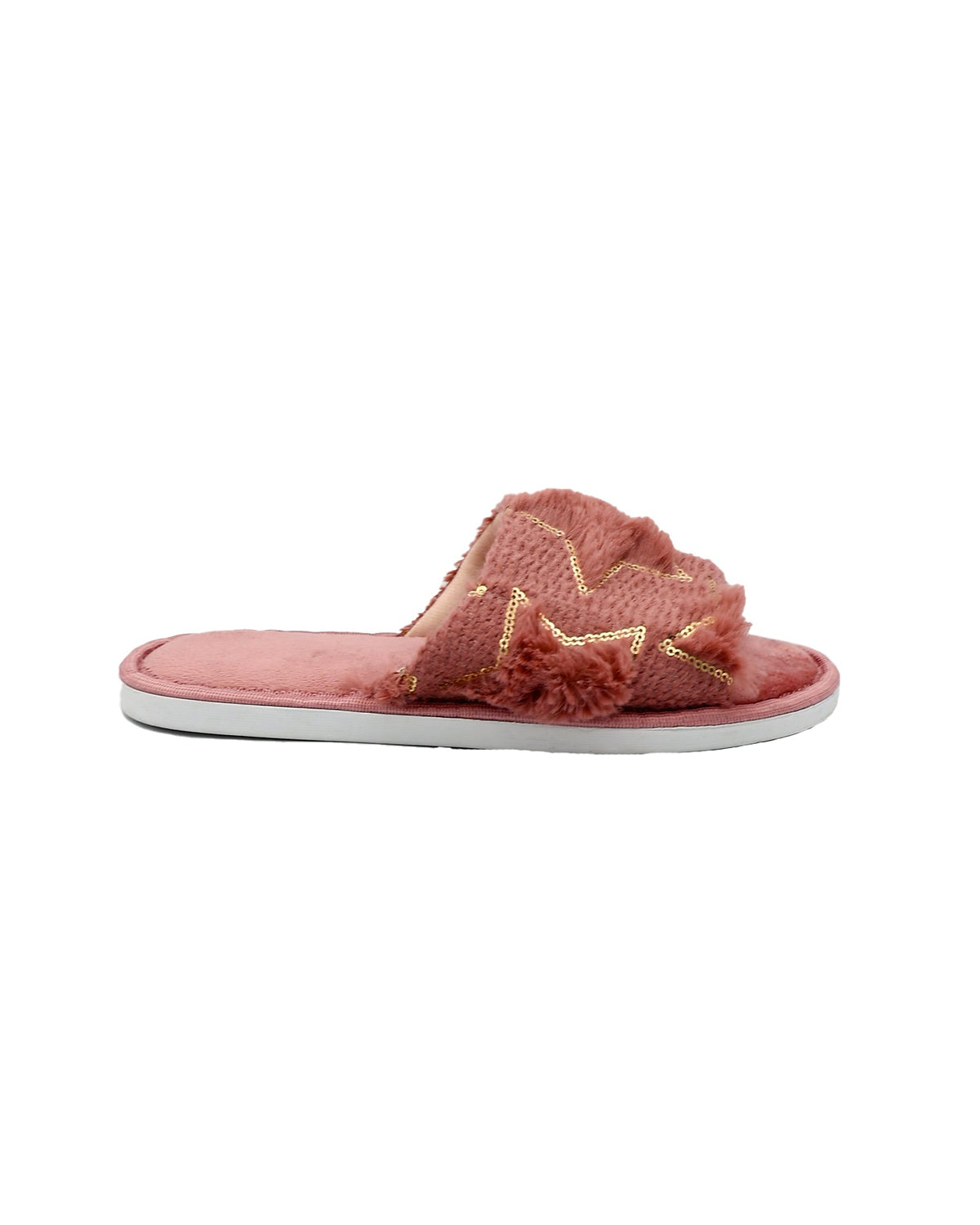 Pink Star Detail Shaggy Band Slipper
